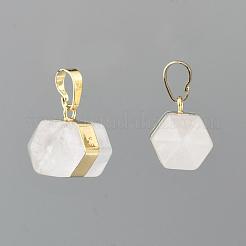 天然水晶水晶の両端が尖ったペンダント  水晶  ゴールデントーン真鍮パーツ  15~17x22x13mm  穴：8x5mm&nbsp;G-P049-05G