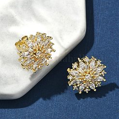 Flower Brass Micro Pave Clear Cubic Zirconia Studs Earrings&nbsp;EJEW-K289-11G