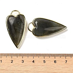 天然石ラブラドライトペンダント  メッキ真鍮ハートチャームラック  ゴールドカラー  38x19x7.3~7.8mm  穴：4.7x6.5mm&nbsp;G-K347-01G-04