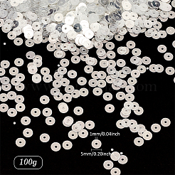 100g PVCプラスチックビーズ  フラットラウンド  ホワイト  5x0.2mm  穴：1mm  9523個/ 100g&nbsp;DIY-ME0002-19