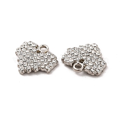 合金クリスタルラインストーンペンダント  ハートチャーム  プラチナ  12x11x2mm  穴：1.4mm&nbsp;PALLOY-B009-26P