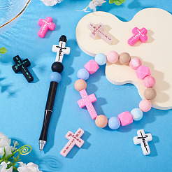 16 個 8 スタイルのシリコン焦点ビーズ  クロス  ミックスカラー  29~38x21.5~22x7.5~8mm  穴：2~3mm  2個/スタイル&nbsp;SIL-TA0002-86