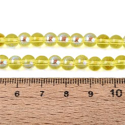 透明電気メッキガラスビーズ連売り  ラウンド  虹メッキ  半分メッキ  きいろ  6~6.5mm  穴：0.8~1mm  約67~72個/連  14.57~15.35インチ（37~39cm）&nbsp;EGLA-Q132-6MM-01A-01