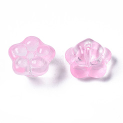 透明なスプレー塗装ガラスビーズ  模造ヒスイビーズ  花  パールピンク  10x10x7mm  穴：1.2mm&nbsp;GGLA-S054-011E-01