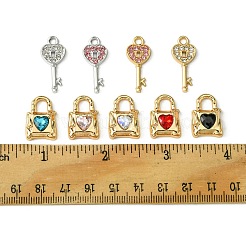 12pcs5スタイルアロイラインストーンペンダント  ハートの鍵と南京錠のチャーム  プラチナ·ゴールデン  19~25x11~13x2~5mm  穴：4.5x5mm&nbsp;FIND-FS0002-08