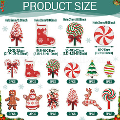 36個 12スタイル 片面プリント木製ビッグペンダント  クリスマスチャーム  混合図形  45~57.5x34~51x2.5mm  穴：1.6~2.5mm  3個/スタイル&nbsp;WOOD-TA0002-93