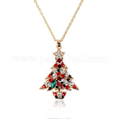 Christmas Tree Alloy Colorful Rhinestone Pendant Necklaces&nbsp;WG792CD-03