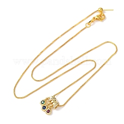 Brass Pave Colorful Cubic Zirconia Pendant Box Chain Adjustable Slider Necklaces&nbsp;NJEW-D348-03D-G