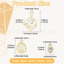 3Pcs 3 Styles Brass Micro Pave Clear Cubic Zirconia Charms Pendants&nbsp;ZIRC-YW0001-35