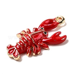 亜鉛合金エナメルペンダント  レッド  ゴールドカラー  ロブスター  21x10x4mm  穴：1.4mm&nbsp;X-FIND-I044-17A-1