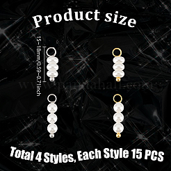 60Pcs 4 Styles Shell Pearl Beaded Pendants&nbsp;PALLOY-GA00044