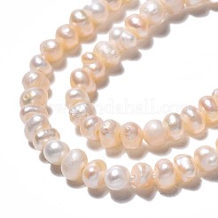 天然養殖淡水パールビーズ連売り  ポテト  貝殻色  3.5~4x3.26~3.86mm  穴：0.7mm  約89個/連  13.58インチ（34.5cm）&nbsp;PEAR-N013-03B
