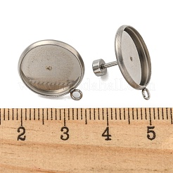 変色しにくい201ステンレススチールスタッドピアス金具  304ステンレスピン付き  フラットラウンド  ステンレス鋼色  18.5x15.5mm  穴：1.8mm  ピン：8x1mm&nbsp;STAS-K279-01E-P