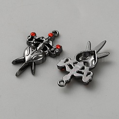 合金ラインストーンペンダント  ハートのテーマ  ガンメタ色  ルビー  35x19x4.5mm  穴：1.8mm&nbsp;FIND-WH20019-291E-01B