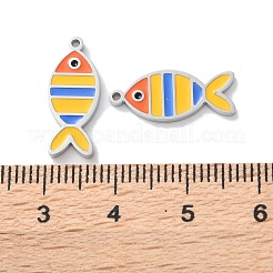 304ステンレススチールエナメルペンダント  魚のチャーム  ステンレス鋼色  18x7.5x1.5mm  穴：1mm&nbsp;STAS-M102-12C-P