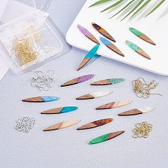 木の葉と馬の目のイヤリング（8ペア）をDIYで作る  ペンダント入り  真鍮のピアスフックと丸カン  ゴールデン＆シルバー  ペンダント：16個&nbsp;DIY-FH0001-98