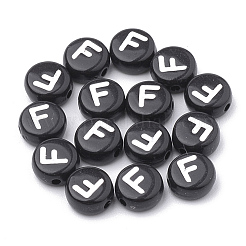不透明なアクリルビーズ  水平穴  アルファベットスタイル  フラットラウンド  文字.f  7x4mm  穴：1.5mm  約3700個/500g&nbsp;SACR-N002-02F