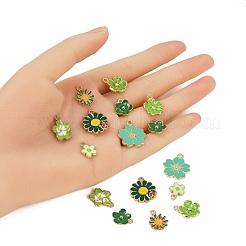 28個8スタイルライトゴールドメッキ合金エナメルペンダント  花  ミックスカラー  12.5~20.5x10~17.5x1.5~3mm  穴：1.4~1.8mm  4個/スタイル&nbsp;ENAM-FP0002-23