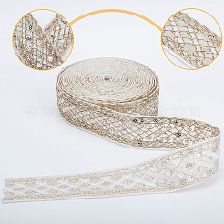 刺繍ポリエステルリボン  ジャカードリボン  スパンコール付き  服飾材料  菱形模様  ホワイト  1-5/8インチ（40mm）  10ヤード/ロール&nbsp;FABR-PW0002-06A