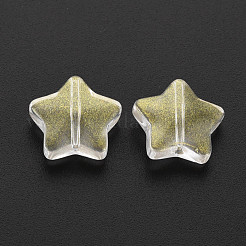 ツートン透明スプレー塗装ガラスビーズ  グリッターパウダー付き  スター  淡いチソウ  12.5x13x5mm  穴：1mm&nbsp;GLAA-T022-25-A01