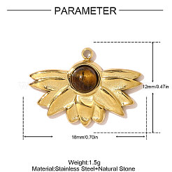 304 Stainless Steel Natural Tiger Eye Pendants&nbsp;STAS-OY007-32G