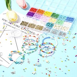 DIY オーシャン ビーチ テーマ ガラス シード ビーズ ストレッチ ジュエリー セット キット  ミックスカラー  4~26x4~19x2~4mm  穴：1.5~2mm&nbsp;DIY-FS0006-90