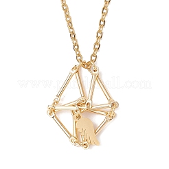 Brass Macrame Pouch Natural Rose Quartz Inside & 304 Stainless Steel Pendant Necklaces for Women&nbsp;NJEW-JN05607-02