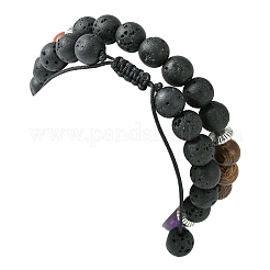 2Pcs 2 Styles Chakra 8mm Gemstone Round Beaded Braided & Stretch Bracelet Sets&nbsp;BJEW-JB10906