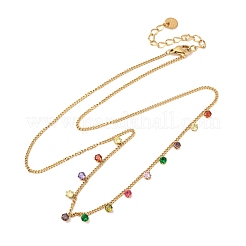 304ステンレススチールパヴェカラフルキュービックジルコニアフラットラウンドタッセルツイストチェーンネックレス（女性用）  イオンプレーティング（ip）  18KGP本金メッキ  16.14インチ（41cm）&nbsp;NJEW-A051-04G