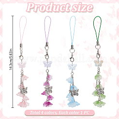 スズランのアクリル＆ガラスの携帯ストラップ  ミックスカラー  14.3cm  4個/セット&nbsp;HJEW-DR00048