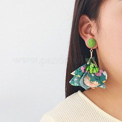 Alloy Cloth Flower Dangle Stud Earrings&nbsp;FS-WG4D67B-03