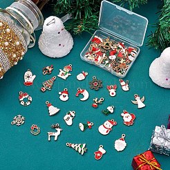 クリスマス合金エナメルペンダント50個。  ラインストーン付き  サンタクロース＆スノーフレーク＆クリスマスツリー＆トナカイ/クワガタ  ジュエリー ネックレス ギフト クラフト用  ミックスカラー  13x10mm〜25x16mm  穴：2mm&nbsp;JX265A