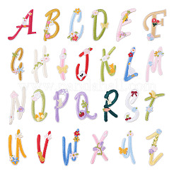 26Pcs Letter A~Z with Flower Polyester Computerized Embroidery Cloth Iron on/Sew on Patches&nbsp;DIY-TAC0015-42