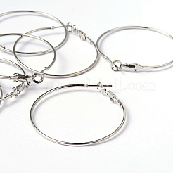 プラチナカラーの真鍮のフープピアス  ニッケルフリー  40x1.2mm&nbsp;X-EC108-3NF