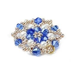 ガラスシードビーズの花のペンダント  ガラスと貝パールビーズとループ付き  藤紫色  29.5x27x4.5mm  穴：3.5mm&nbsp;PALLOY-MZ00513-03