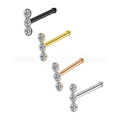 304ステンレススチールクリスタルラインストーン3フラットラウンドノーズボーンリング  ローズゴールド  7mm  ピン：0.8mm&nbsp;WGC36FF-03