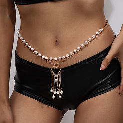 Valentine's Day Alloy with Plastic Pearl Double Layer Heart Tassel Waist Belly Chains for Women&nbsp;FS-WGB1689-01