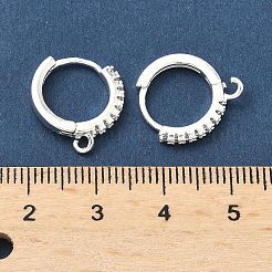 真鍮製マイクロペーブクリアキュービックジルコニアフープピアスのパーツ  長持ちメッキ  鉛フリー＆カドミウムフリー  ラックめっき  カン付き  925銀メッキ  15.5x14x2mm  穴：1.4mm  ピン：1mm&nbsp;KK-H532-14B-S