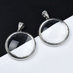 ガラスチャーム  真鍮パーツ  フラットラウンドのチャーム  プラチナ  透明  46.5x42x9.5mm  穴：9.5mm&nbsp;GLAA-S199-003
