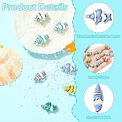 10 個 10 色の手作り磁器ビーズ  手描きの陶器ビーズ  魚  ミックスカラー  21~21.5x12.5~13x7.5~8mm  穴：1.8mm  1pc /カラー&nbsp;PORC-CJ0001-30