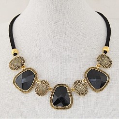 Exaggerated Alloy Glass Trapezoid Oval Statement Bib Necklaces for Women&nbsp;WG667FB-01