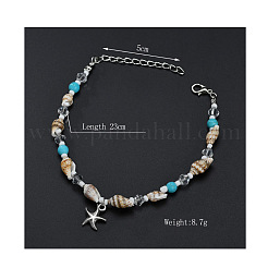 Bohemian Style Natural Shell & Synthetic Turquoise Beaded Anklets Alloy Starfish Charm Anklets for Summer Beach&nbsp;WG85091-01