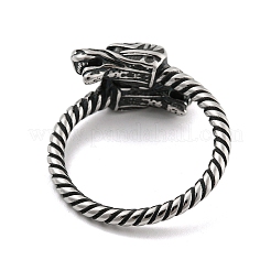 304ステンレススチールオープンリング  ドラゴン  アンティークシルバー  内径：19mm&nbsp;RJEW-B055-08AS