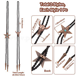 2Pcs 2 Styles Adjustable Vintage PU Leather Bolo Tie&nbsp;NJEW-GF0001-13R