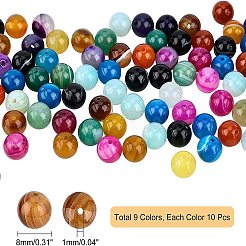 天然瑪瑙丸ビーズ 90色 9個  染め  ミックスカラー  8mm  穴：1mm  10個/カラー&nbsp;G-NB0002-79