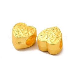ラックめっき合金欧州ビーズ  大穴ビーズ  単語「love」付けのハート  マットゴールドカラー  10x9.5x6.5mm  穴：4mm&nbsp;PALLOY-K255-02MG