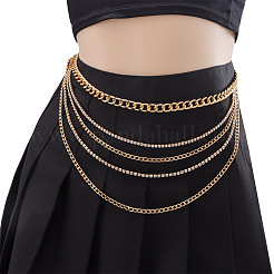 Alloy Crystal Rhinestone Curb Chain Multilayer Waist Belly Chains for Women&nbsp;FS-WGC55BA-01