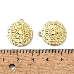 304ステンレスペンダント  フラットラウンド、ホルスの目チャーム付き  14KGP本金メッキ  20x18x3mm  穴：1.2mm&nbsp;STAS-L022-347G
