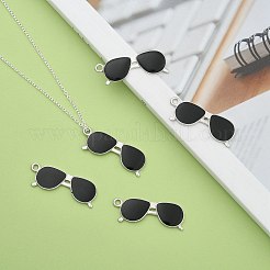 合金チャーム  エナメル  サングラス/眼鏡  ブラック  銀色のメッキ  11x32mm&nbsp;PALLOY-N0118-246