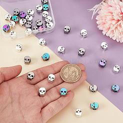 40個 4色 チベットスタイル 合金 ヨーロピアンビーズ  大穴ビーズ  スカル  ミックスカラー  10~10.5x8~8.5x6~7mm  穴：4.5mm  10個/カラー&nbsp;FIND-GA0007-19